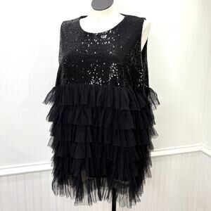 Sunshine & Rodeos 2XL Sleeveless Top Tunic Sequin Ruffle Going Out Party